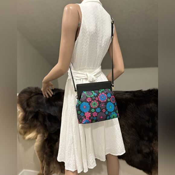 Chic Wood Frame & Leather Floral Print Clutch/Shoulder Bag/Crossbody - Picture 5 of 16